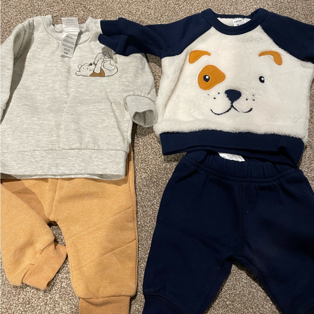 2 matching sets 3 month sweatshirt and pants. EUC Disney baby and Carter’s